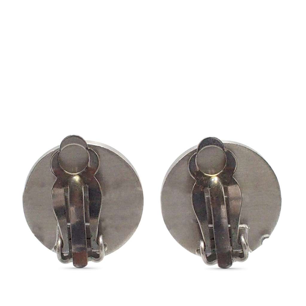 Chanel CC Silver Plated Enamel Camellia Clip On Earrings Silver Metal Good condition - Back View