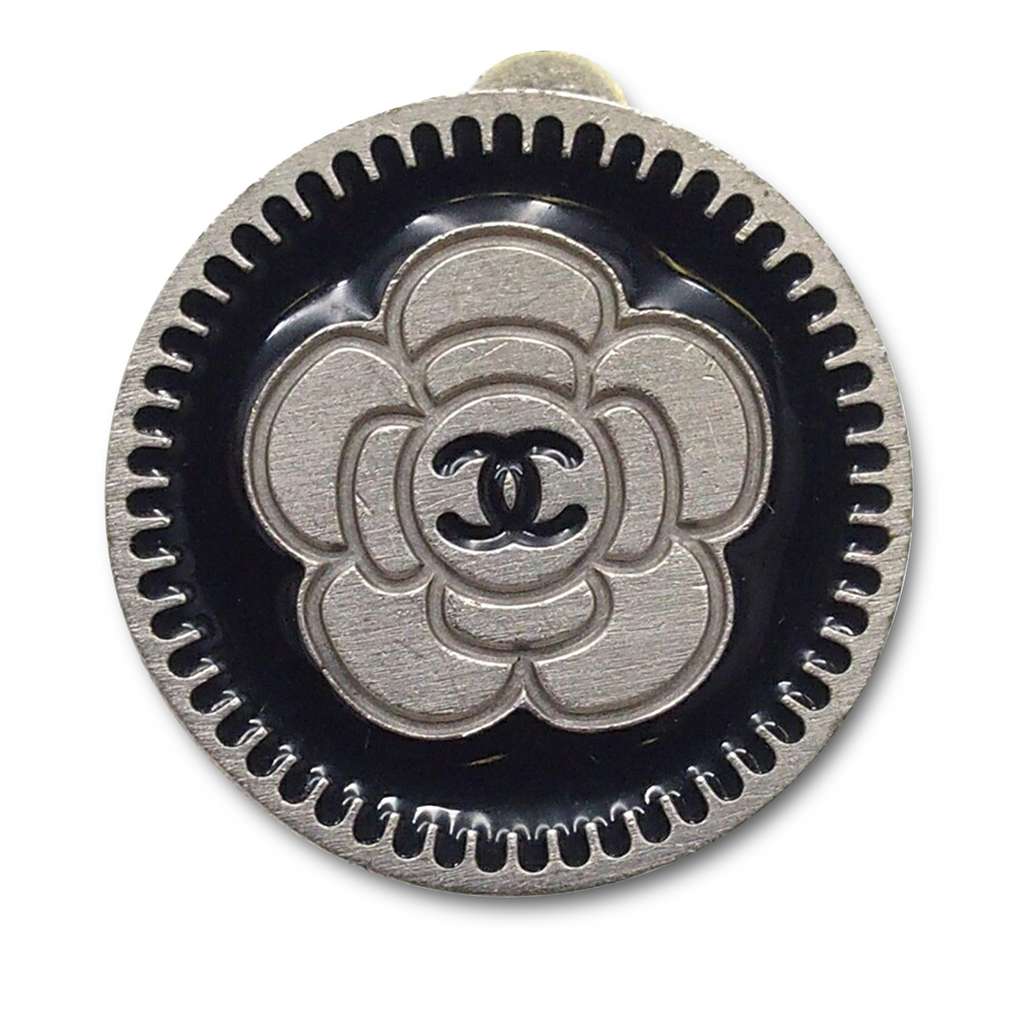 Chanel CC Silver Plated Enamel Camellia Clip On Earrings Silver Metal Good condition - Inside View
