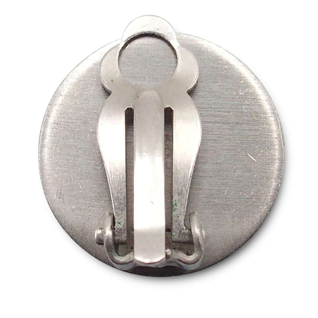 Chanel CC Silver Plated Enamel Camellia Clip On Earrings Silver Metal Good condition - Model View