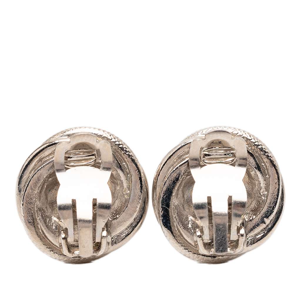Chanel CC Silver Plated Round Clip on Earrings Silver Metal Good condition - Back View