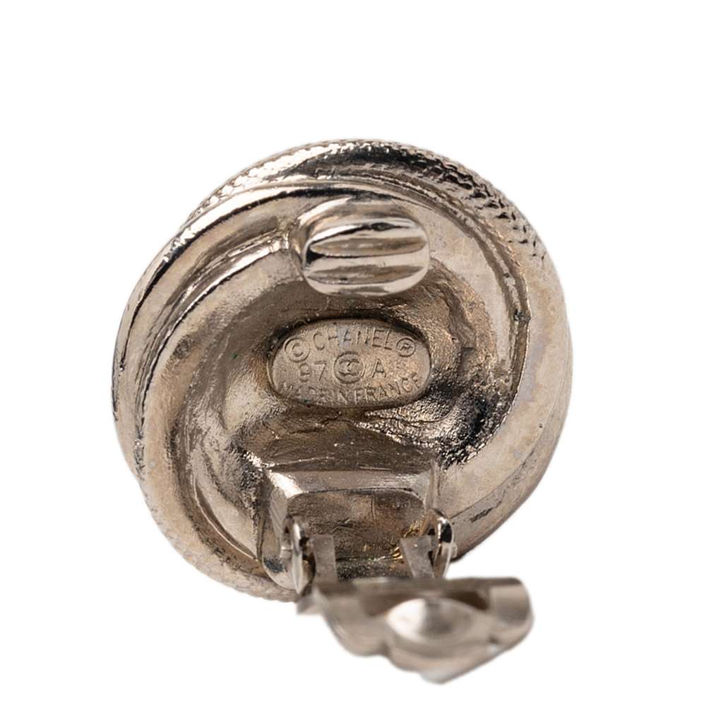 Chanel CC Silver Plated Round Clip on Earrings Silver Metal Good condition - Inside View