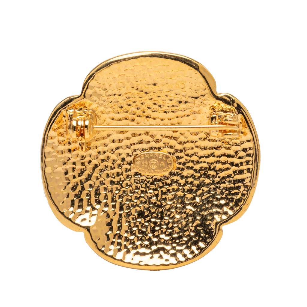 Chanel CC Gold Plated Clover Brooch Gold Metal Good condition - Back View