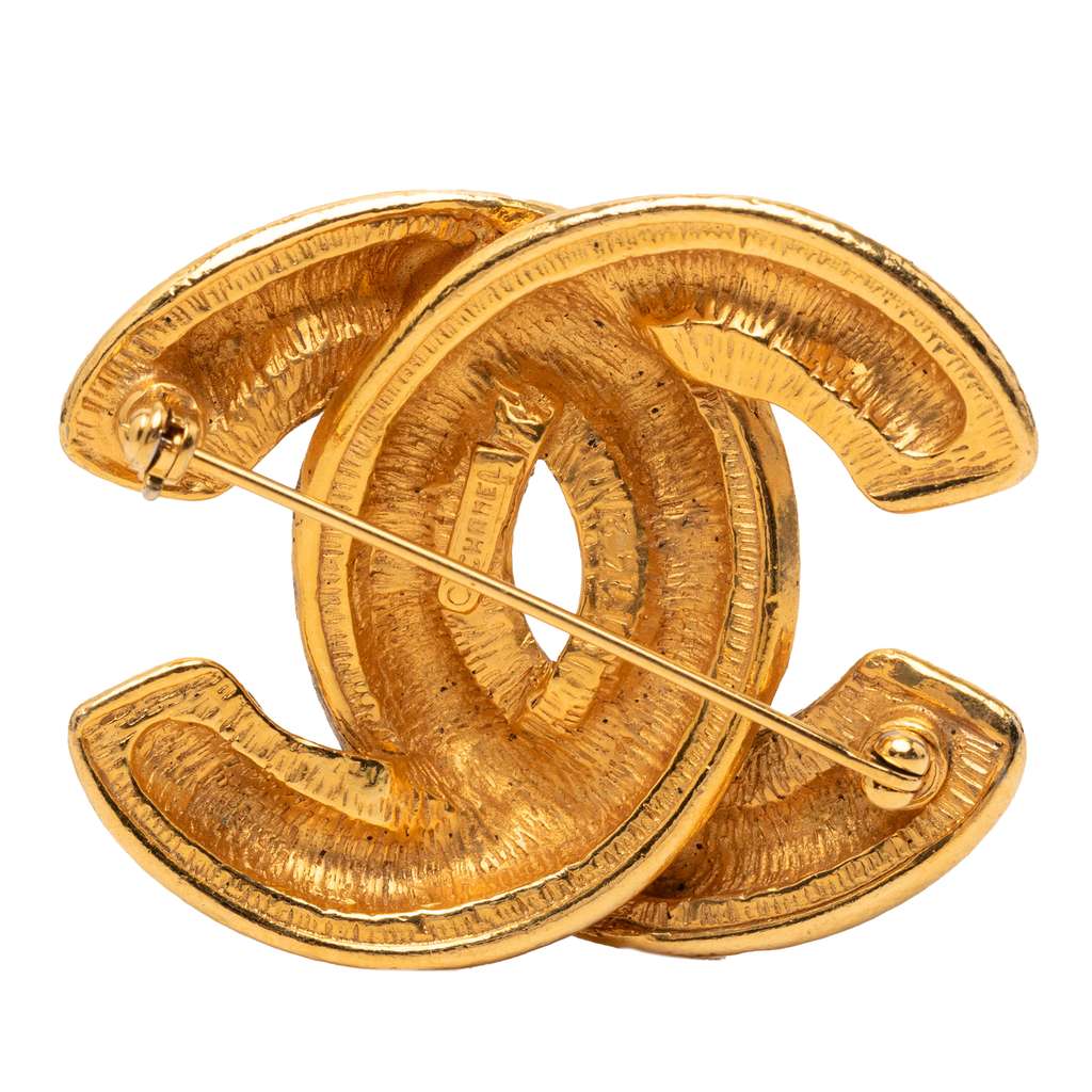 Chanel Gold Plated CC Quilted Brooch Gold Metal Good condition - Back View