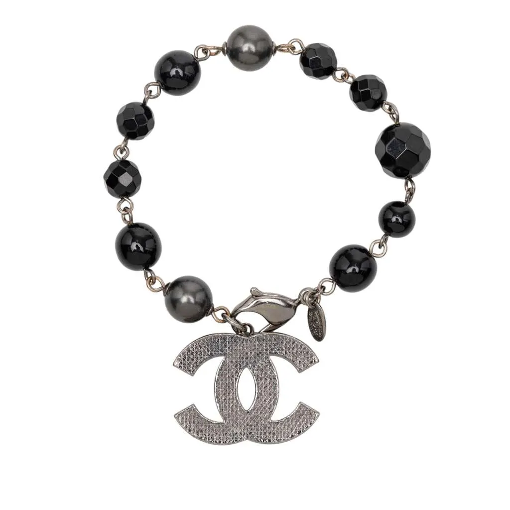 Chanel Silver Plated CC Faux Pearl Bracelet Silver Metal Very good - Front View
