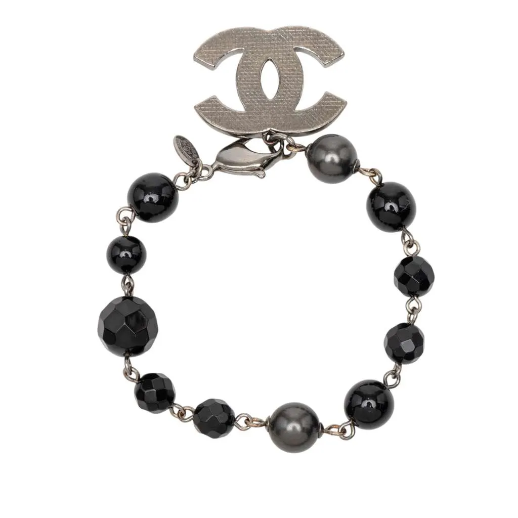 Chanel Silver Plated CC Faux Pearl Bracelet Silver Metal Very good - Inside View