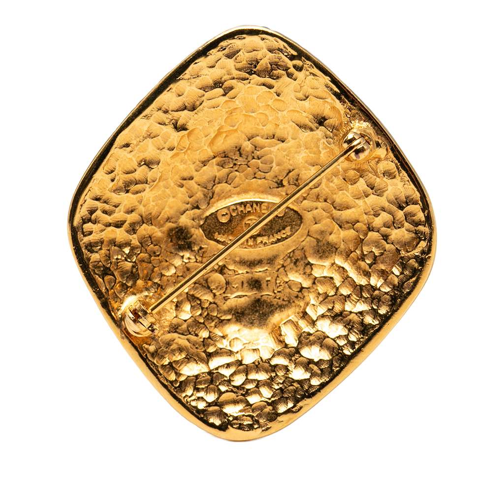 Chanel CC Gold Plated Diamond Byzantine Brooch Gold Metal Good condition - Back View
