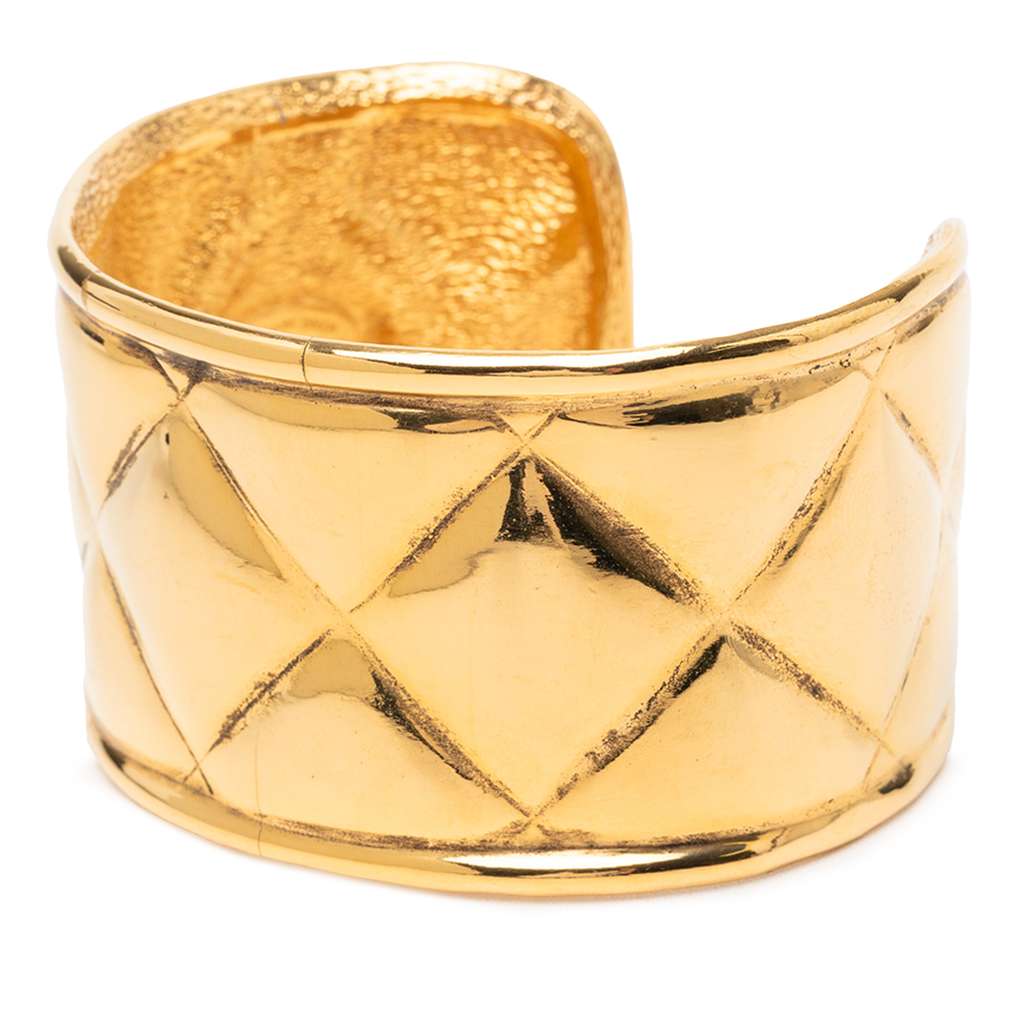 Chanel CC Gold Plated Quilted Cuff Bracelet Gold Metal Good condition - Back View