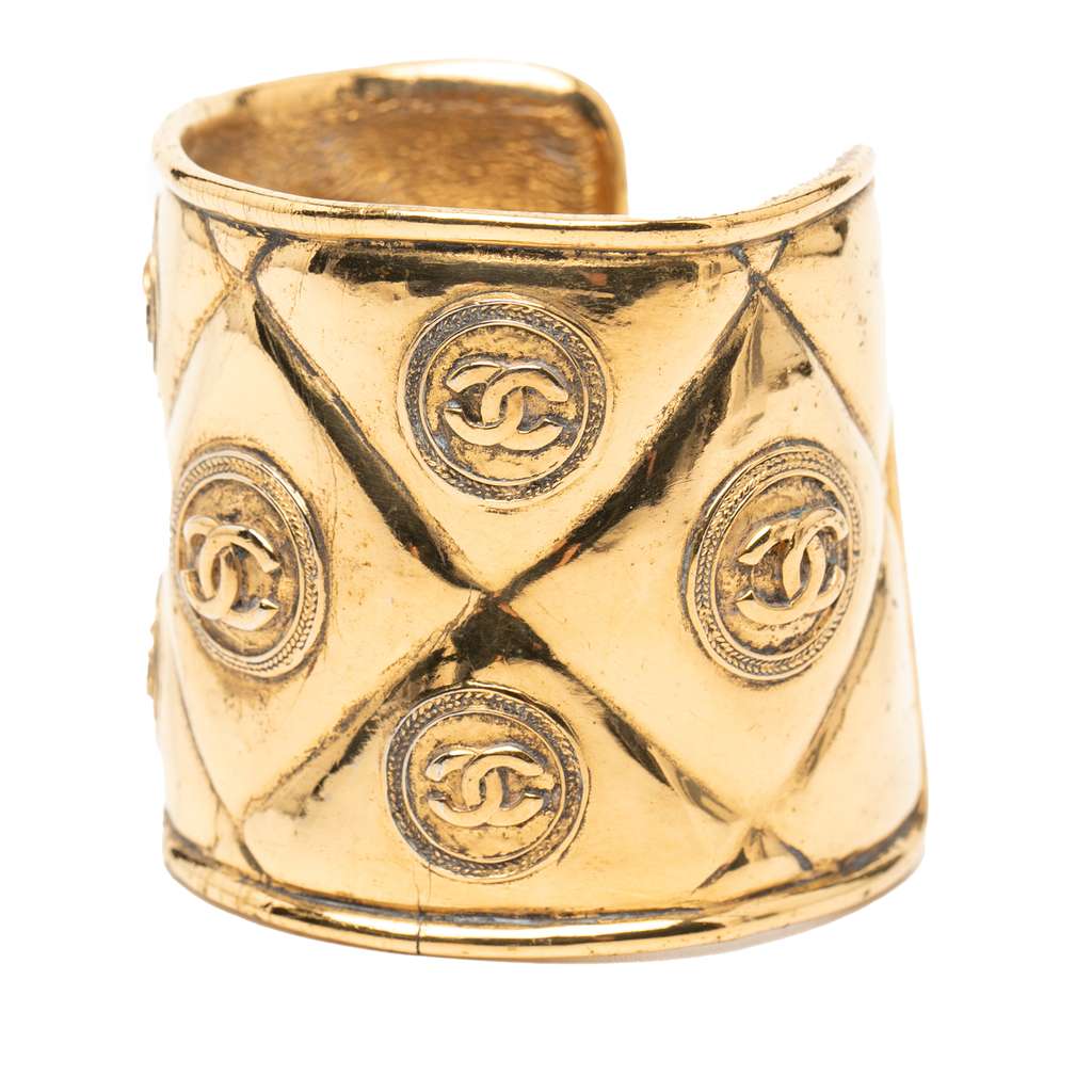 Chanel CC Gold Plated Medallion Quilted Cuff Bracelet Gold Metal Good condition - Back View