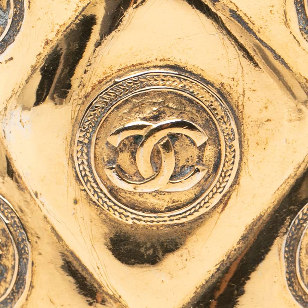 Chanel CC Gold Plated Medallion Quilted Cuff Bracelet Gold Metal Good condition - Model View