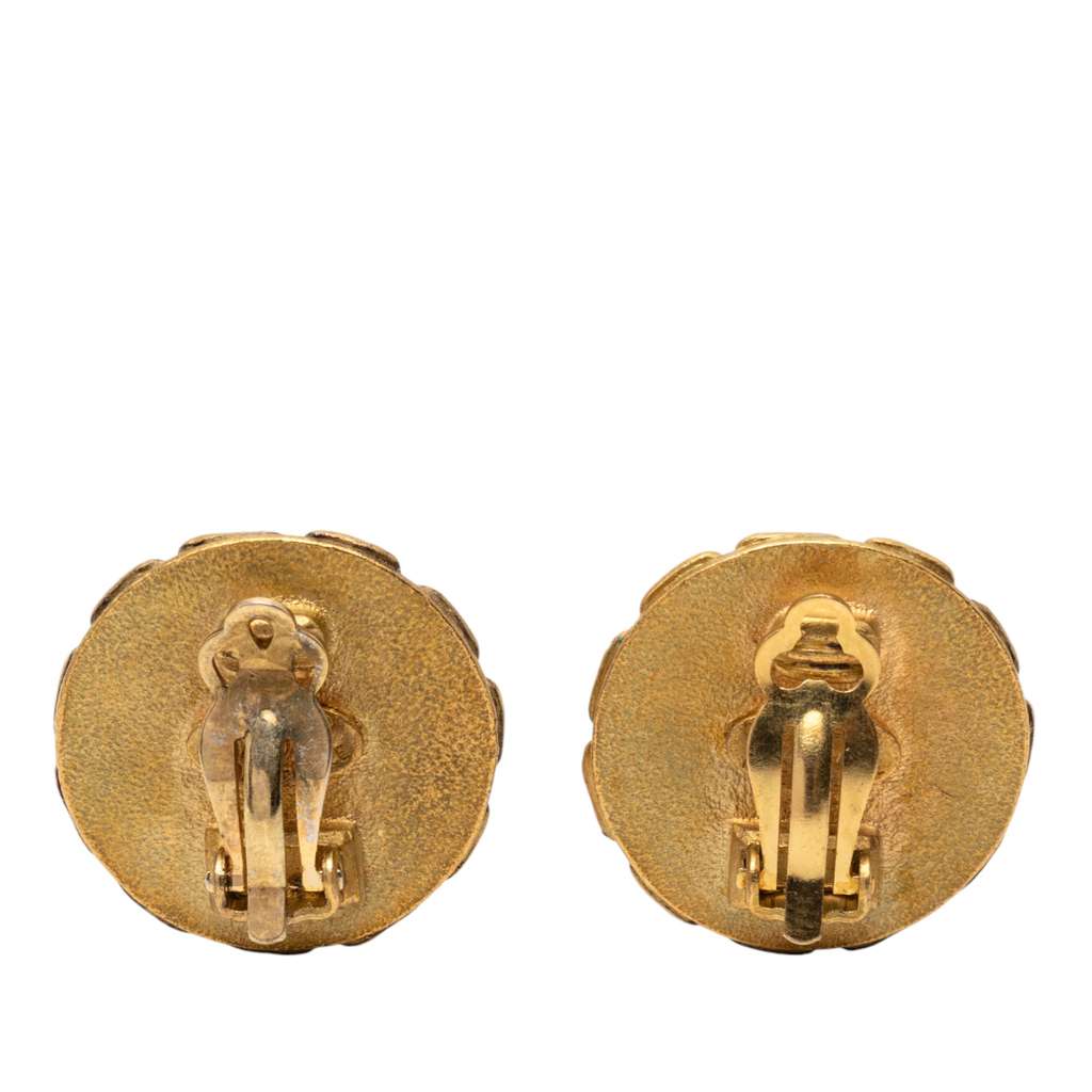 Chanel Gold Plated Resin CC Chain Round Clip On Earrings Gold Metal Good condition - Back View
