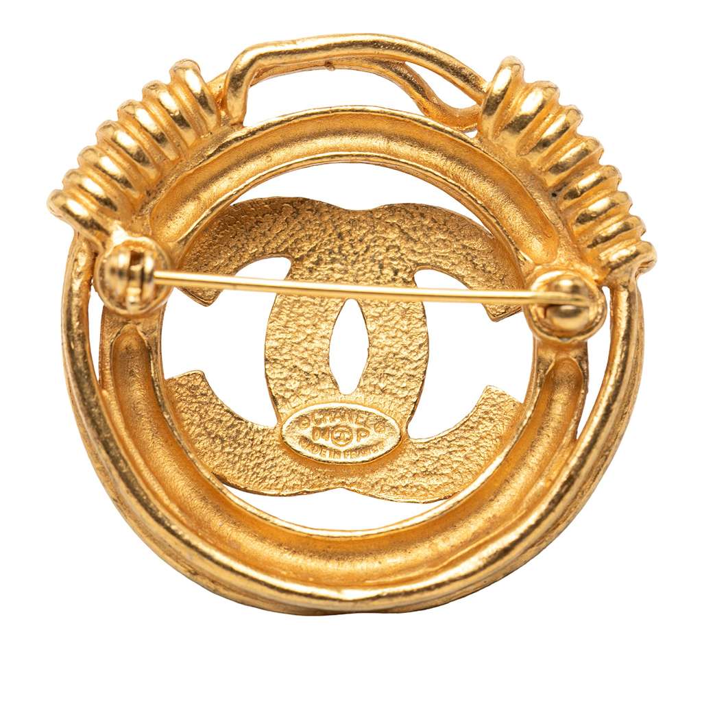 Chanel CC Gold Plated Spring Round Brooch Gold Metal Good condition - Back View