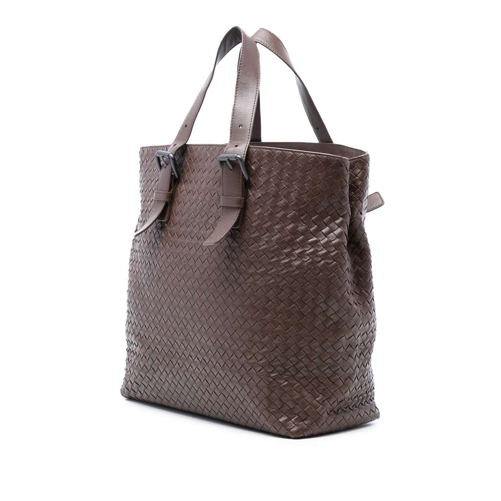 Bottega Veneta Nappa Intrecciato Belted Tote Brown Leather Good condition - Back View