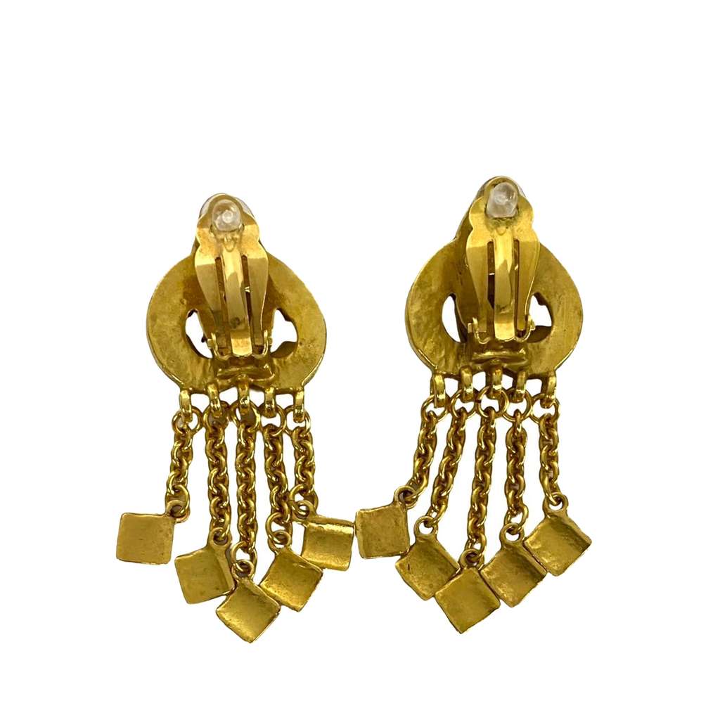 Chanel CC Gold Plated Dangle Clip On Earrings Gold Metal Good condition - Back View
