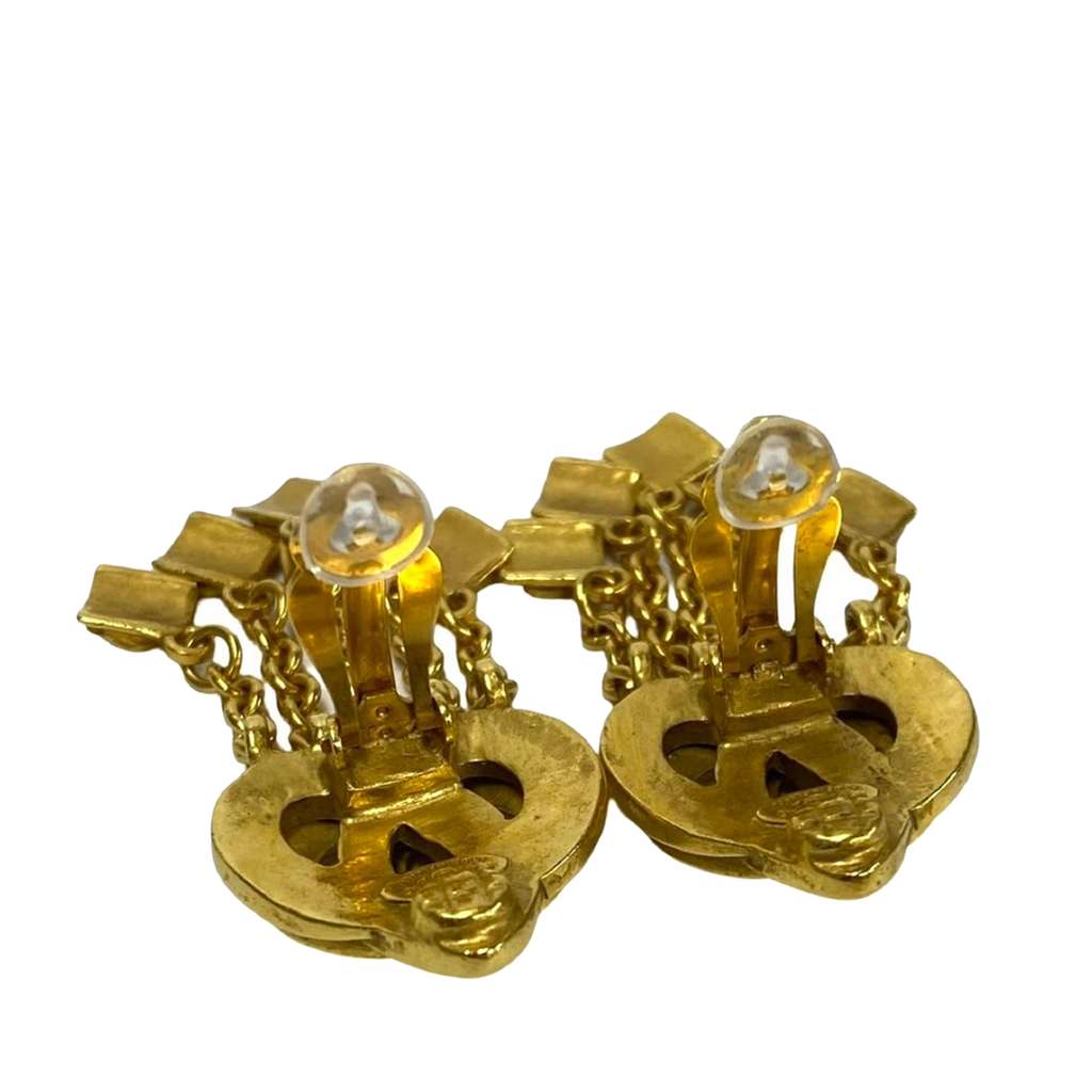 Chanel CC Gold Plated Dangle Clip On Earrings Gold Metal Good condition - Inside View