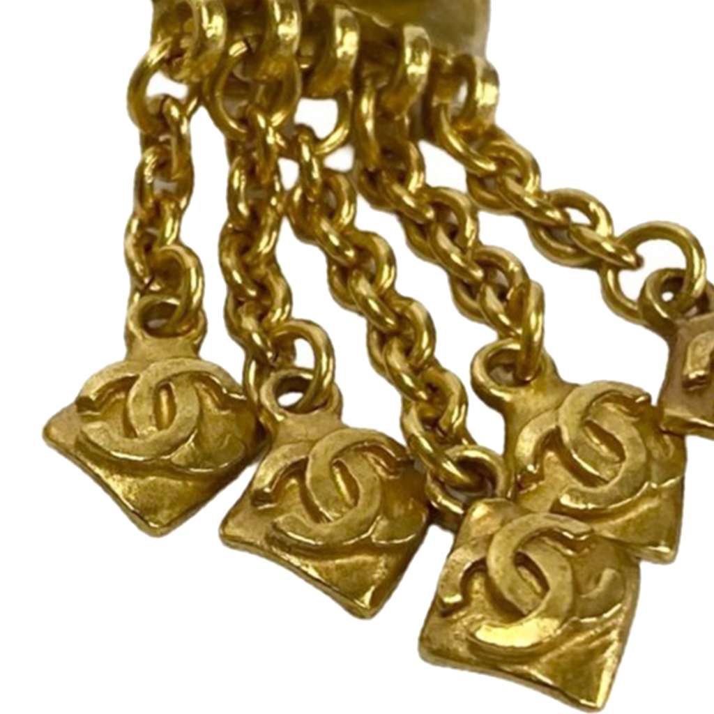 Chanel CC Gold Plated Dangle Clip On Earrings Gold Metal Good condition - Box View