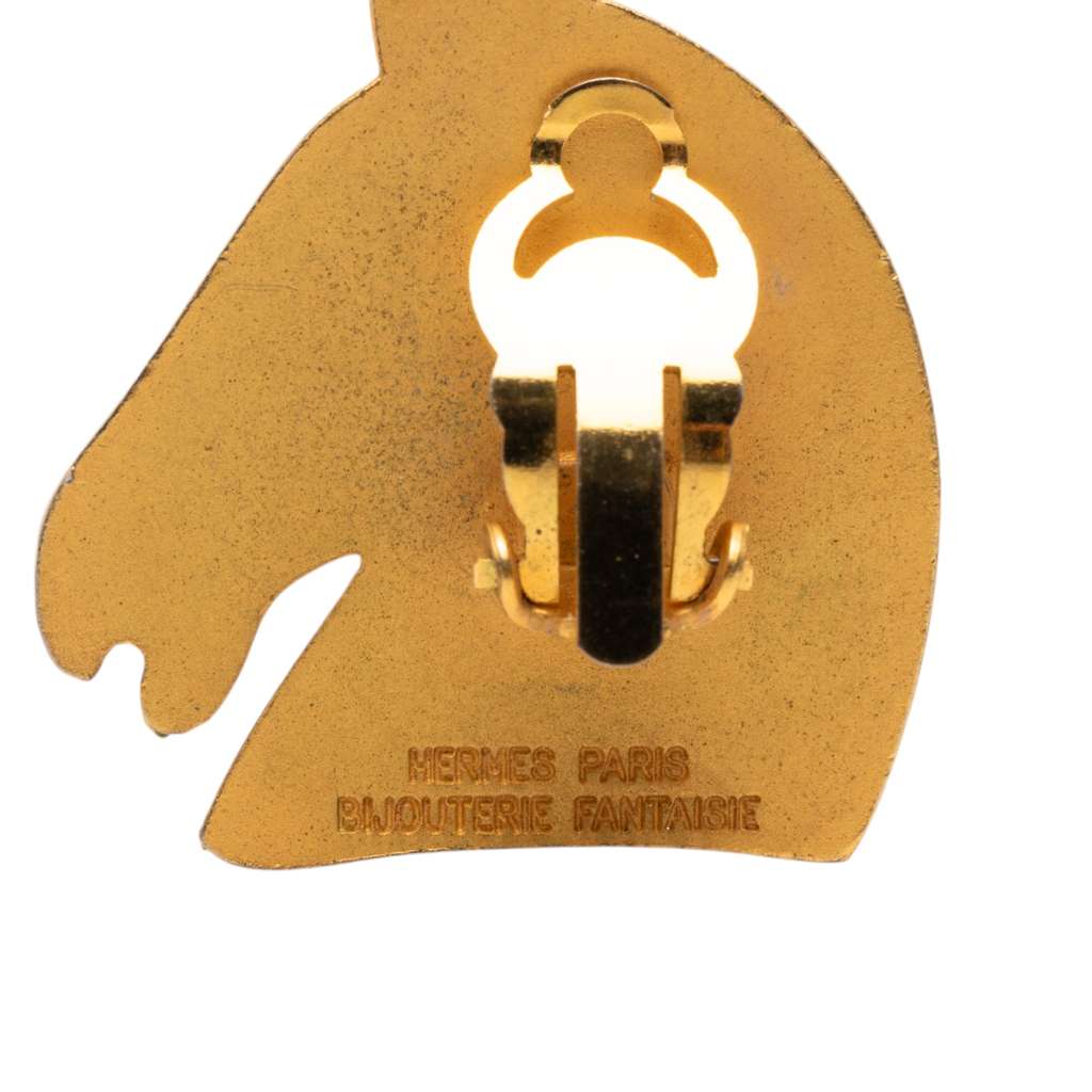 Hermès Gold Plated Bijouterie Fantaisie Horse Head Clip On Earrings Gold Metal Good condition - Inside View