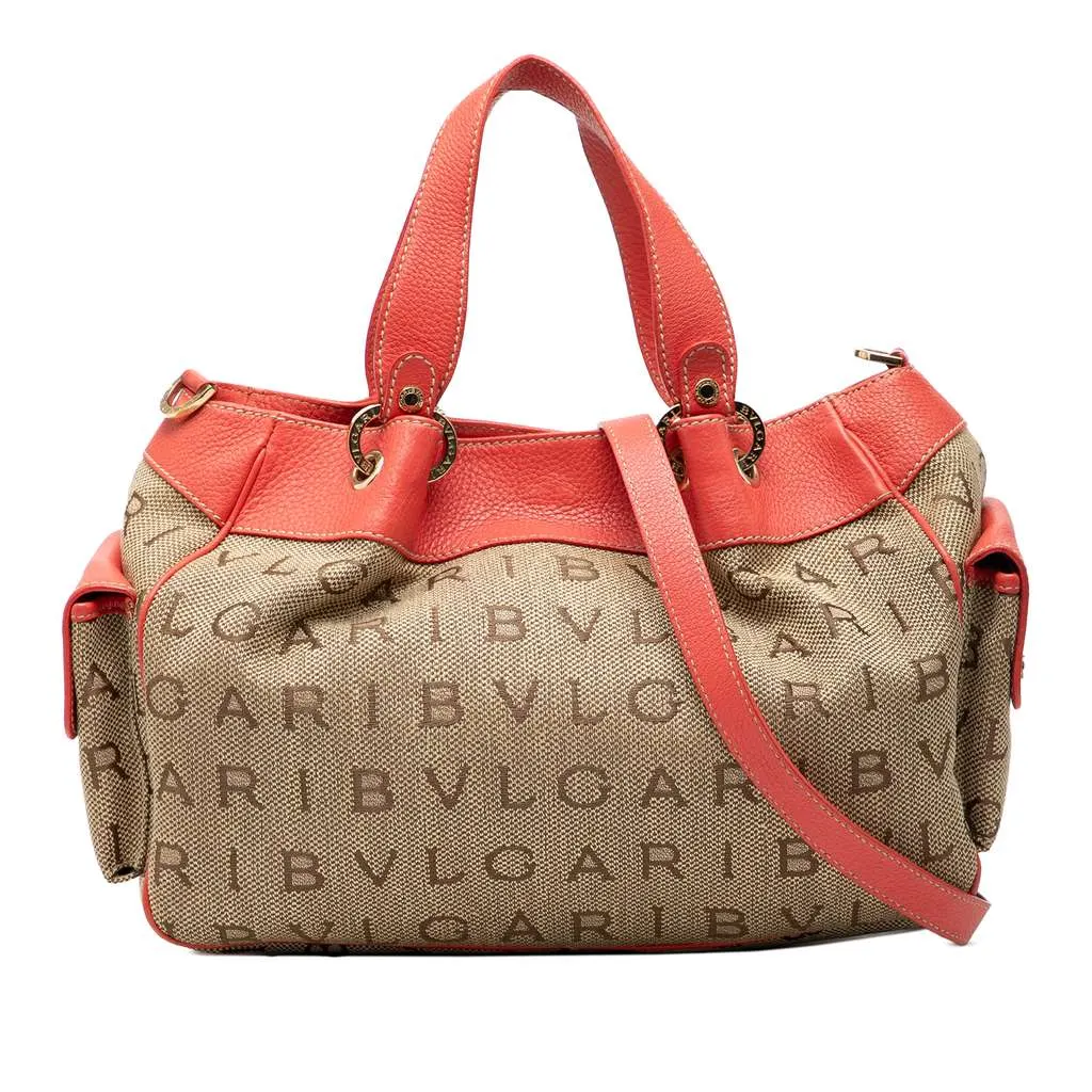 Bvlgari Logomania Canvas Satchel Brown Canvas Very good - Front View