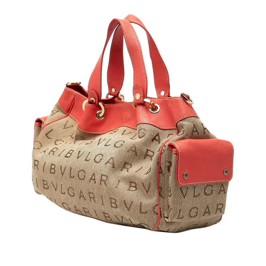 Bvlgari Logomania Canvas Satchel Brown Canvas Very good - Back View