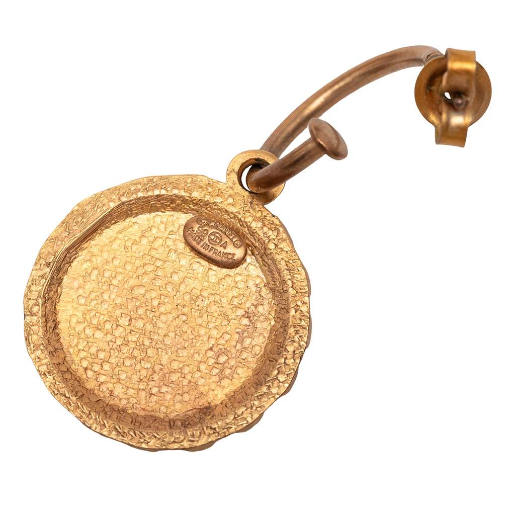 Chanel Gold Plated Enamel Logo Round Scalloped Swing Push Back Earrings Gold Metal Good condition - Inside View