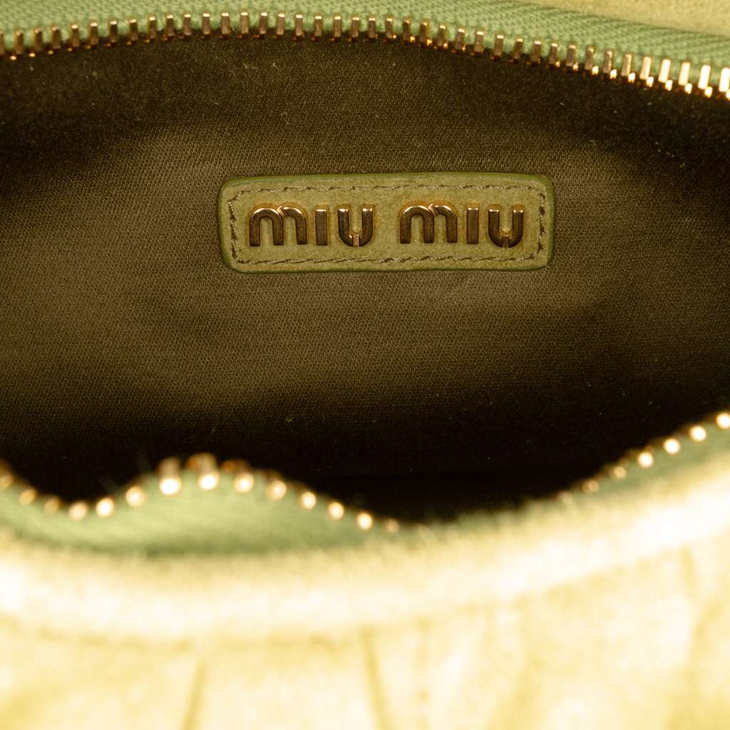 Miu Miu Mini Matelasse Suede Wander Bag Green Leather Good condition - Box View