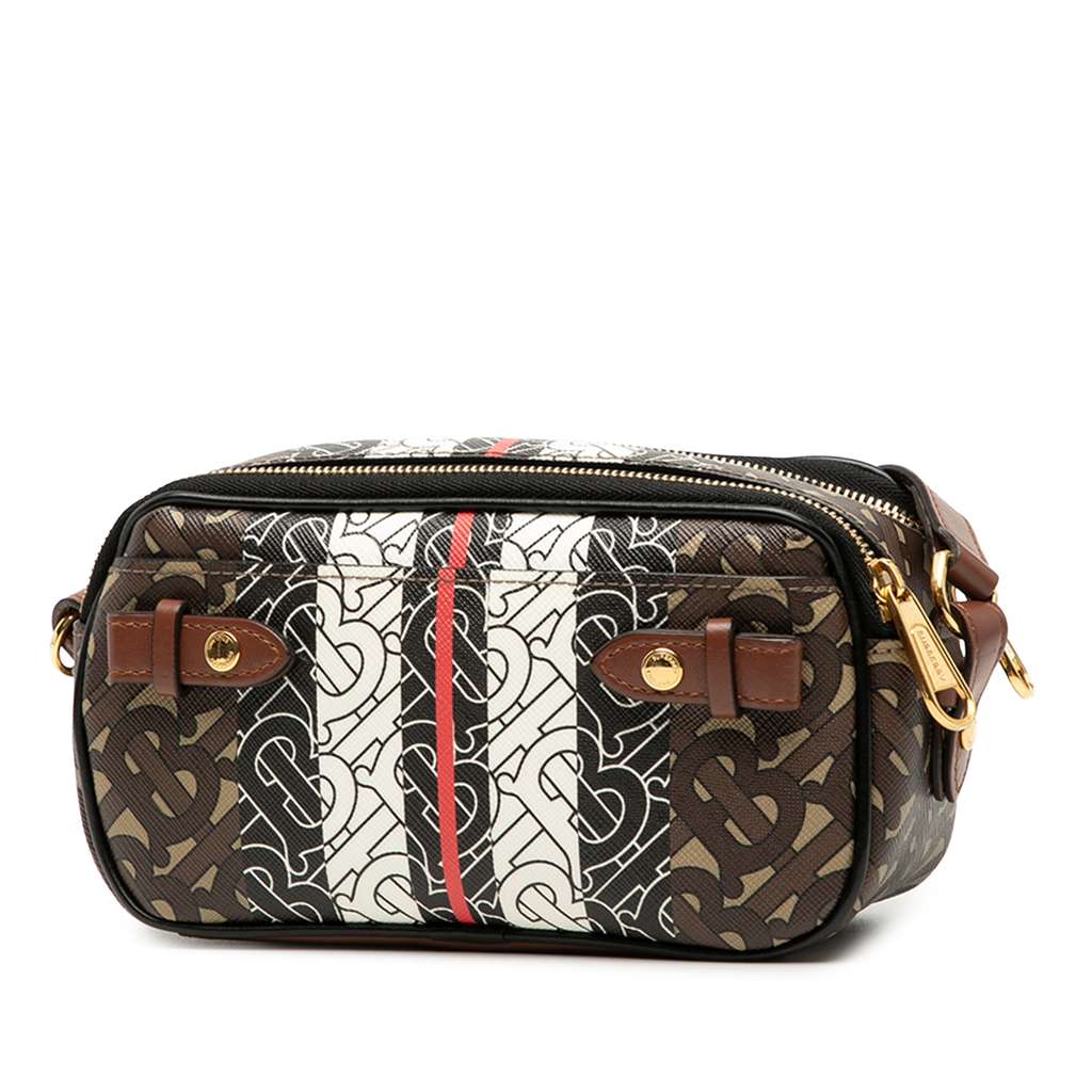 Burberry TB Monogram E-Canvas Stripe Camera Bag Brown Canvas Good condition - Back View