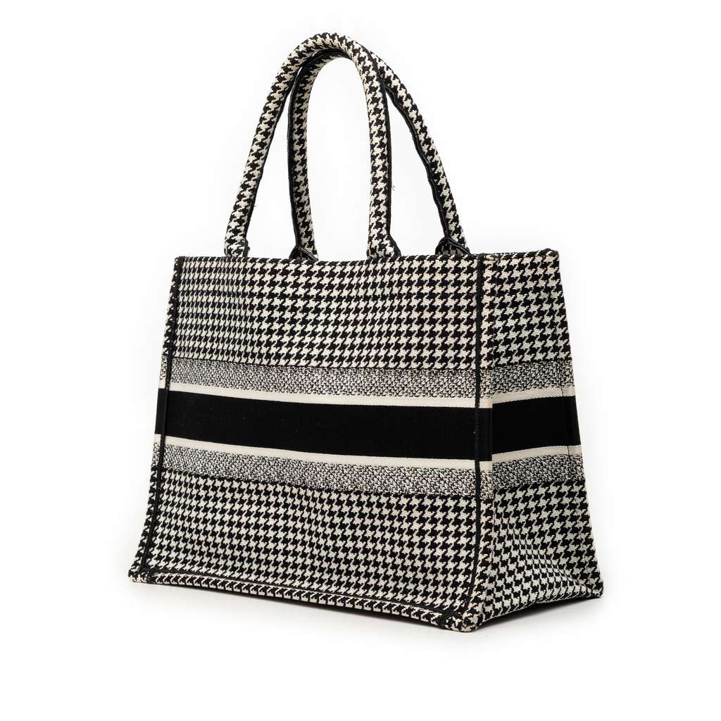 Dior Medium Canvas Houndstooth Embroidered Book Tote Black Canvas Good condition - Back View