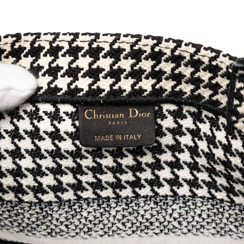 Dior Medium Canvas Houndstooth Embroidered Book Tote Black Canvas Good condition - Box View