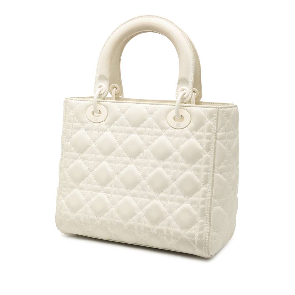 Dior Medium Lambskin Cannage Lady Dior White Leather Good condition - Back View