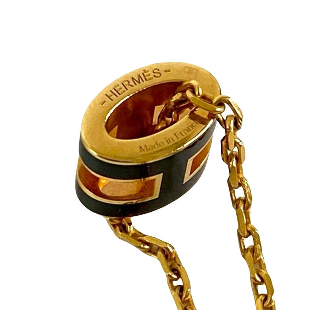Hermès Gold Plated Enamel Pop H Pendant Necklace Black Good condition - Inside View