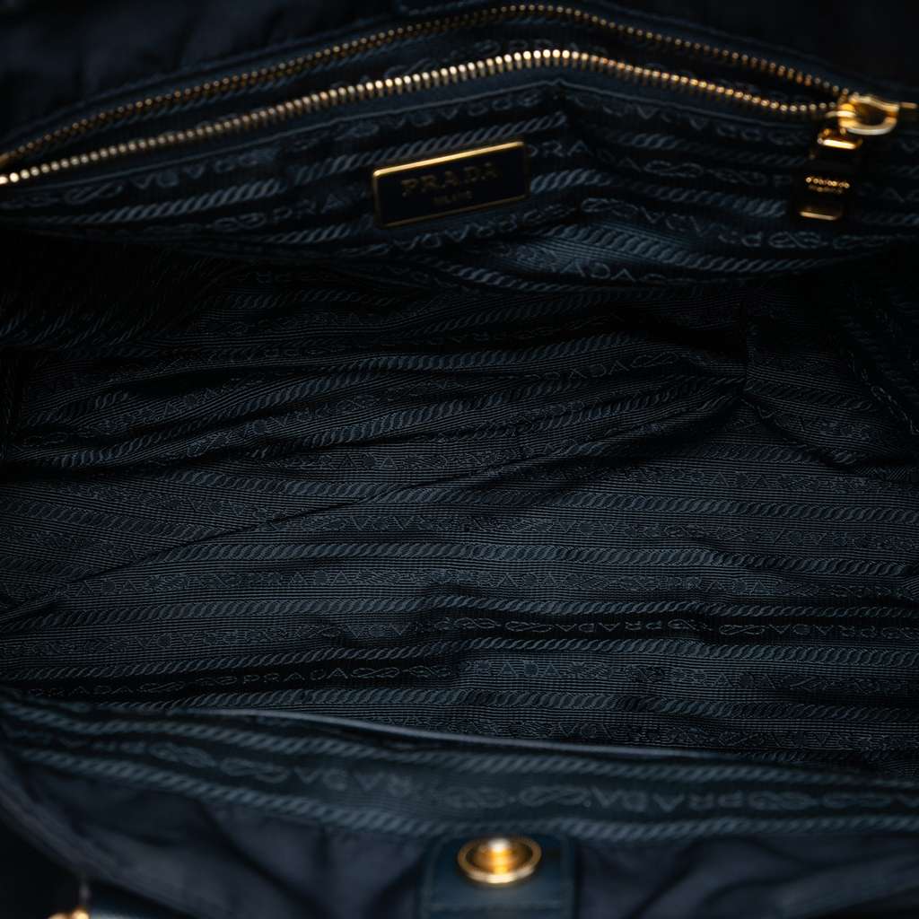 Prada Saffiano Trimmed Tessuto Satchel Blue Good condition - Model View