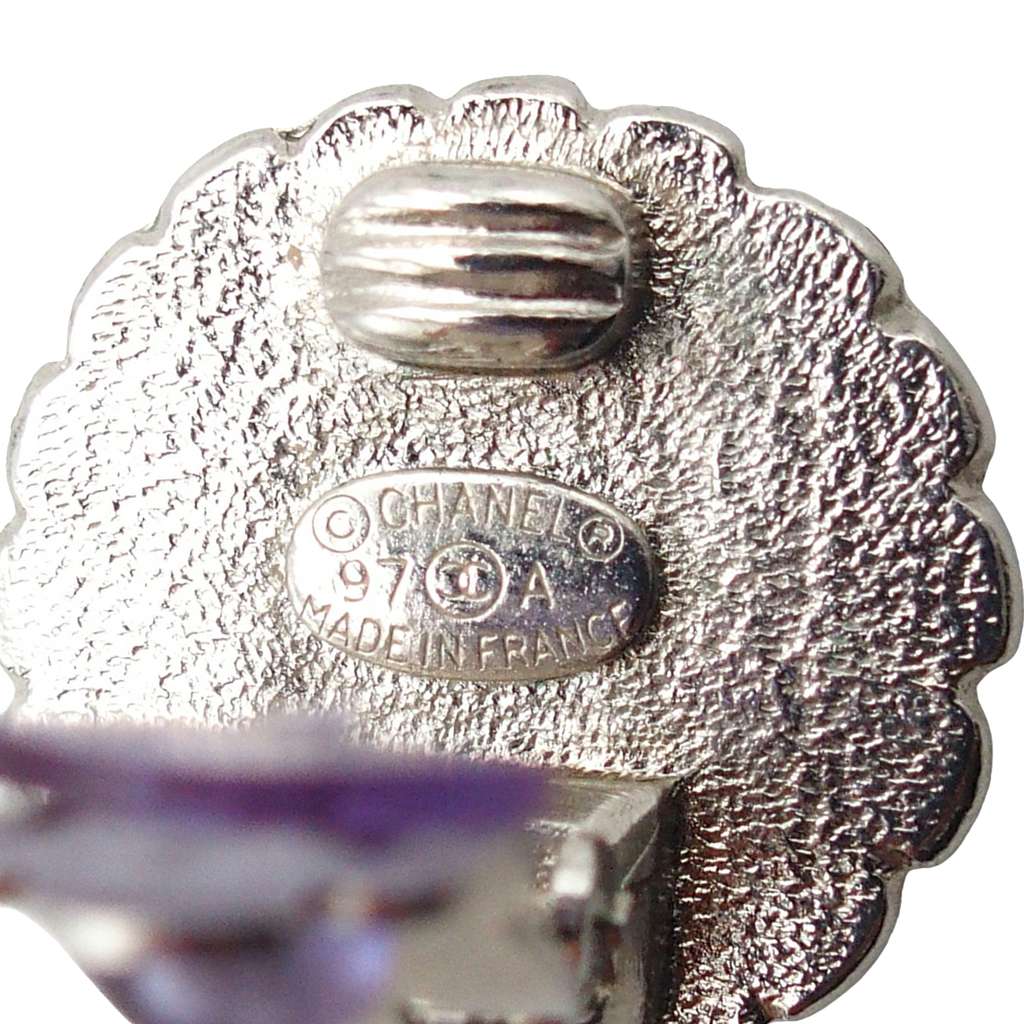 Chanel CC Silver Plated Sunflower Clip on Earrings Silver Metal Good condition - Box View