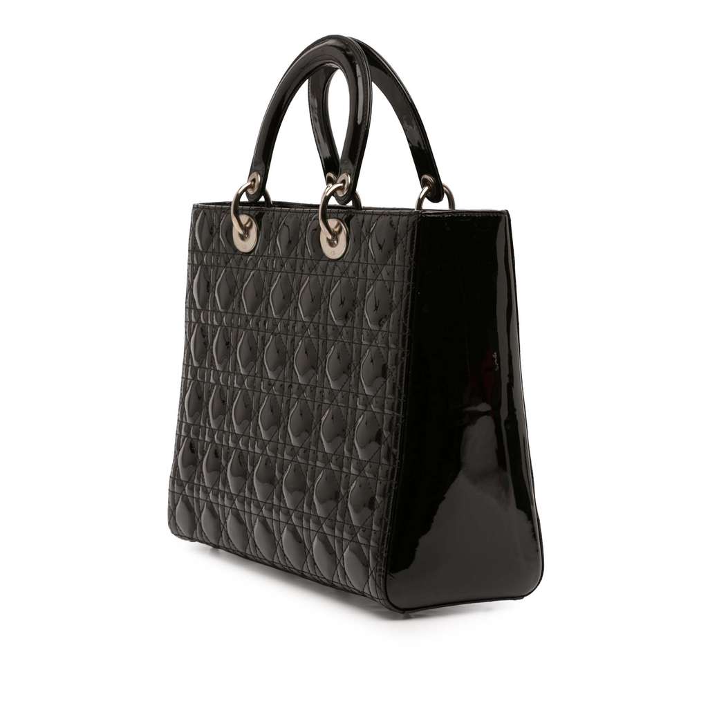 Dior Large Patent Cannage Lady Dior Black Leather Good condition - Back View