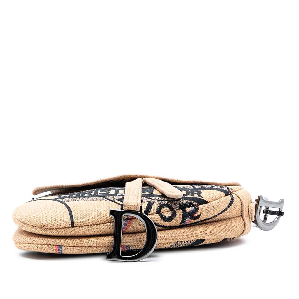 Dior Mini Embroidered Jute Canvas Union Saddle Bag Brown Polyester Good condition - Inside View