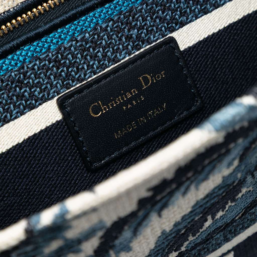 Dior Medium Embroidered Canvas Palm Tree Toile De Jouy Lady D Lite Blue Canvas Good condition - Box View