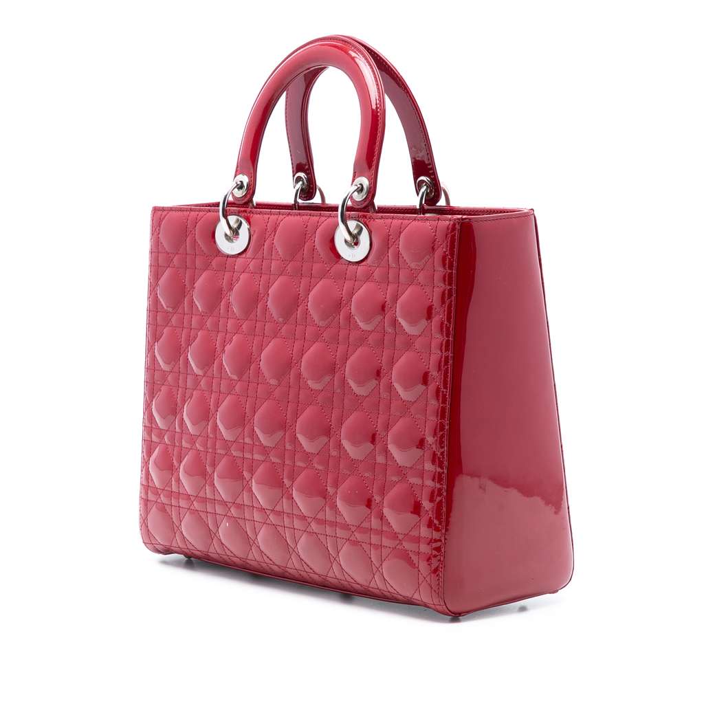 Dior Large Patent Cannage Lady Dior Red Leather Good condition - Back View