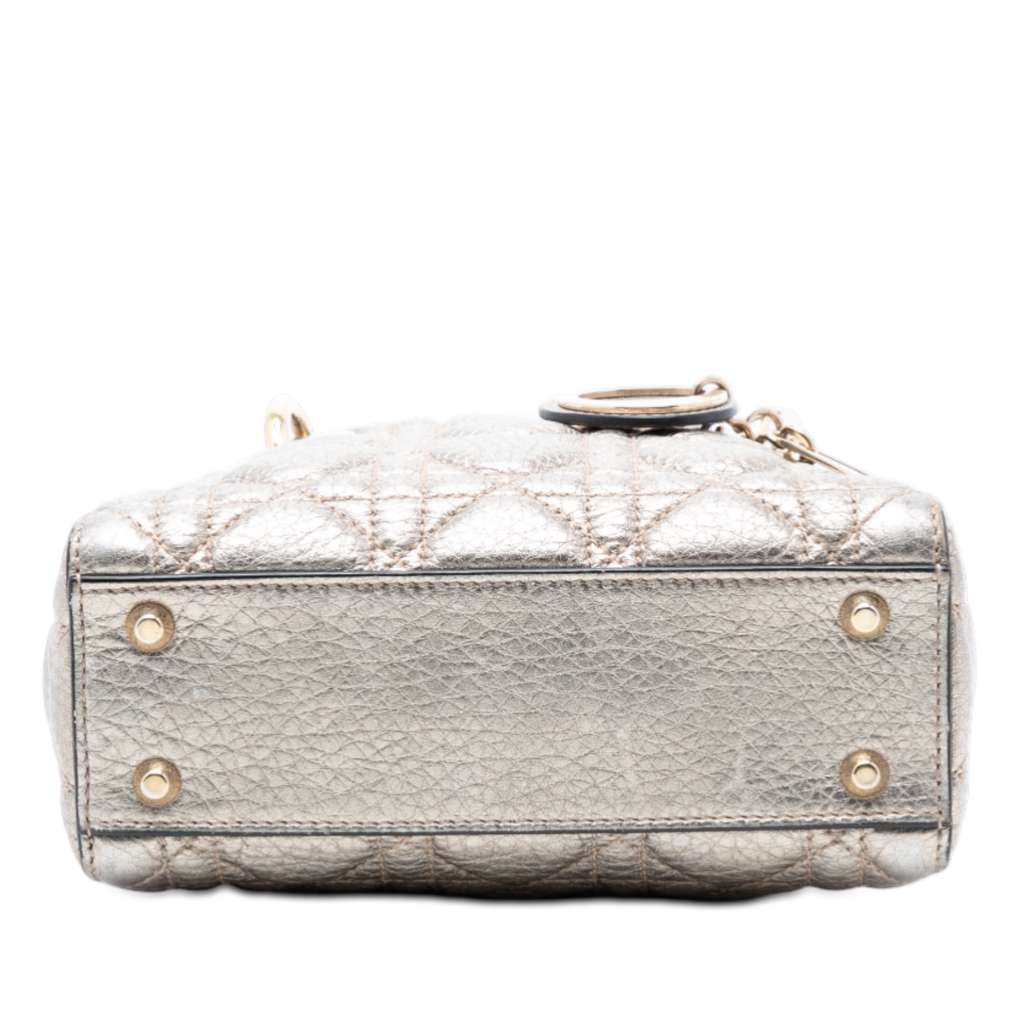 Dior Mini Metallic Calfskin Cannage Supple Lady Dior Silver Leather Good condition - Inside View