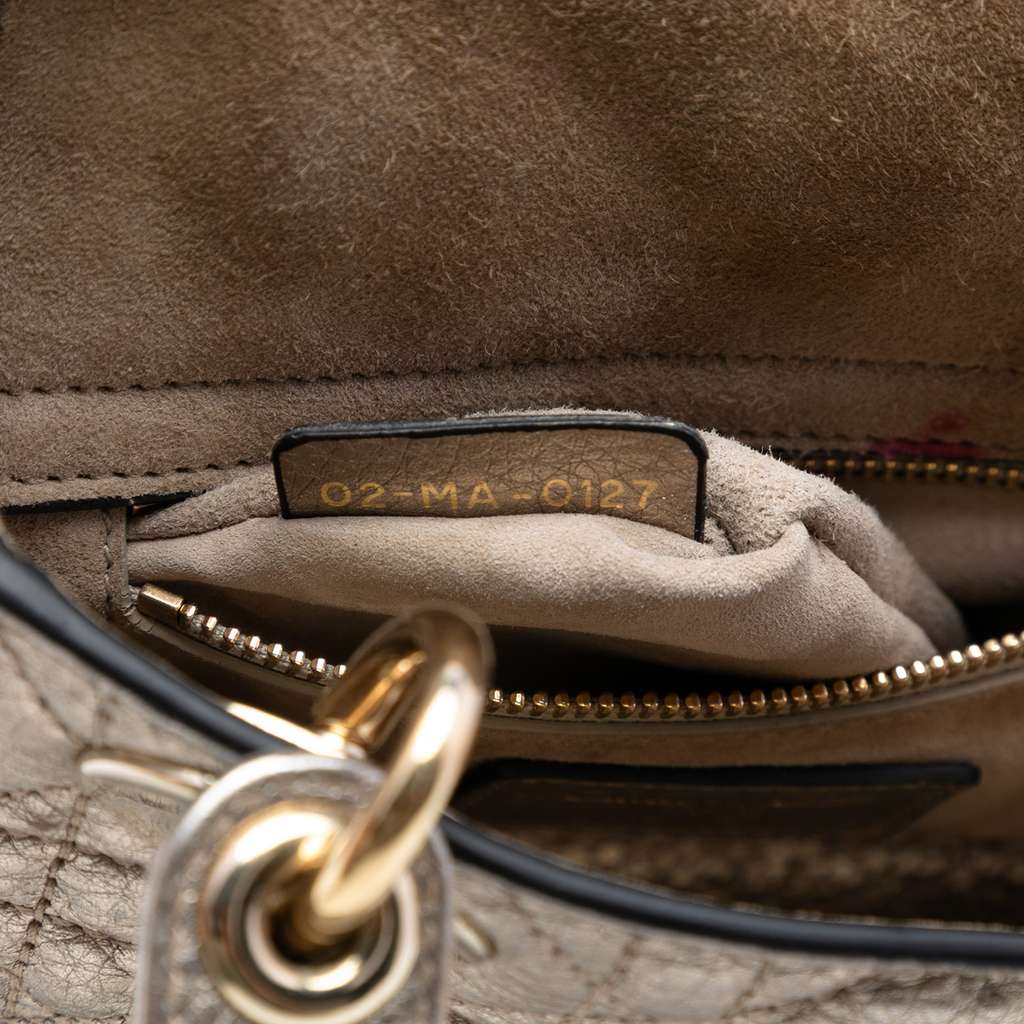 Dior Mini Metallic Calfskin Cannage Supple Lady Dior Silver Leather Good condition - Box View