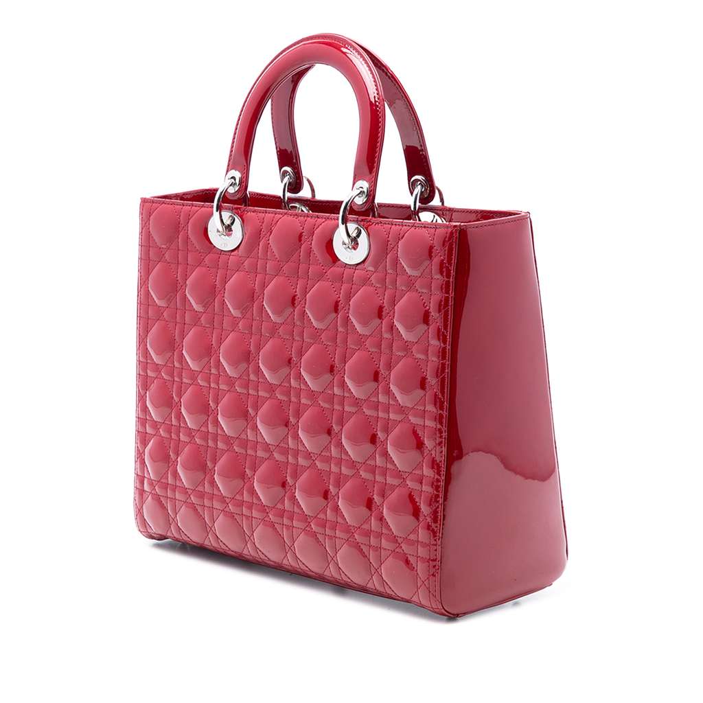 Dior Large Patent Cannage Lady Dior Red Leather Good condition - Back View