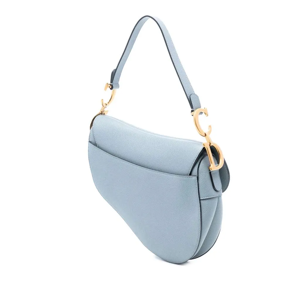 Dior Grained Calfskin Saddle Bag Blue Leather Good - Back View