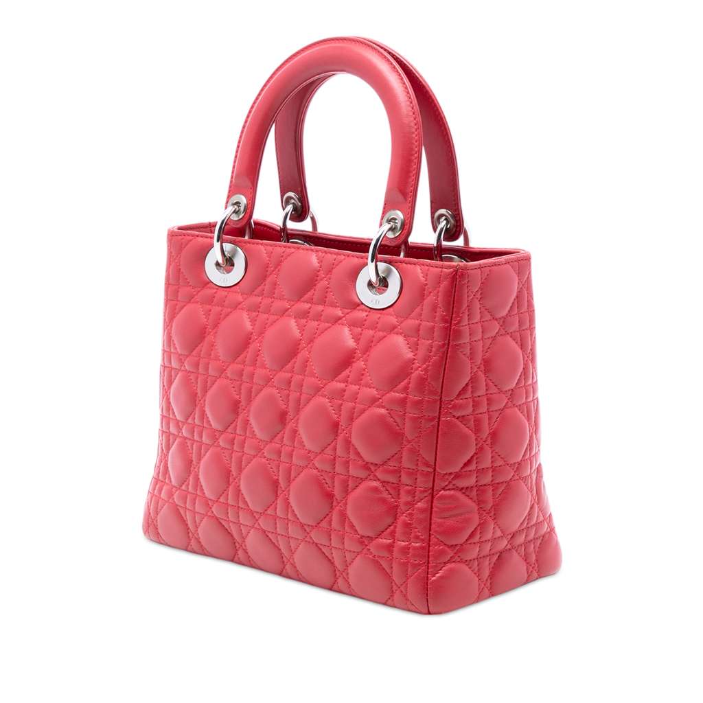 Dior Medium Lambskin Cannage Lady Dior Red Leather Good condition - Back View