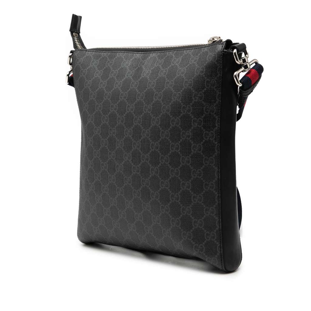 Gucci Medium GG Supreme Web Messenger Bag Black Canvas Good condition - Back View