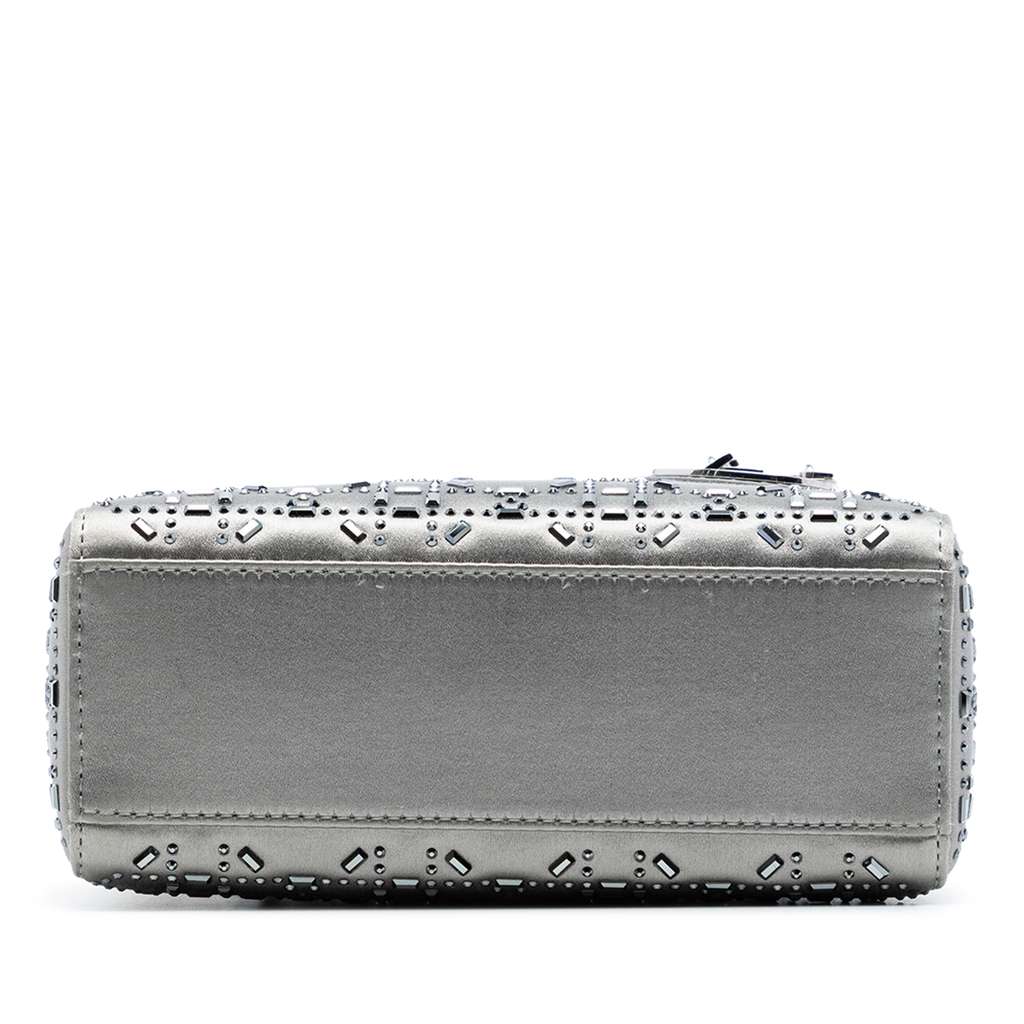 Dior Mini Satin Cannage Strass Crystal Embellished Lady Dior Grey Satin Good condition - Inside View