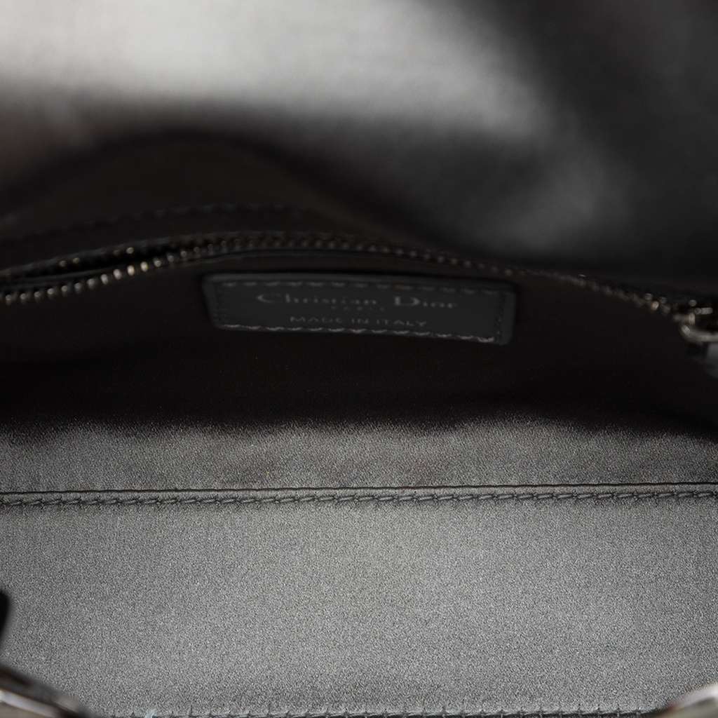 Dior Mini Satin Cannage Strass Crystal Embellished Lady Dior Grey Satin Good condition - Model View