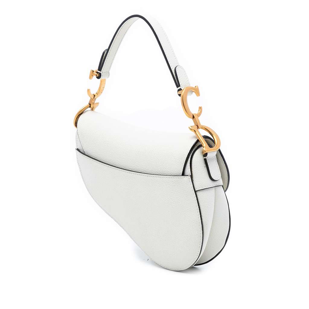 Dior Mini Grained Calfskin Saddle Bag White Leather Good condition - Back View