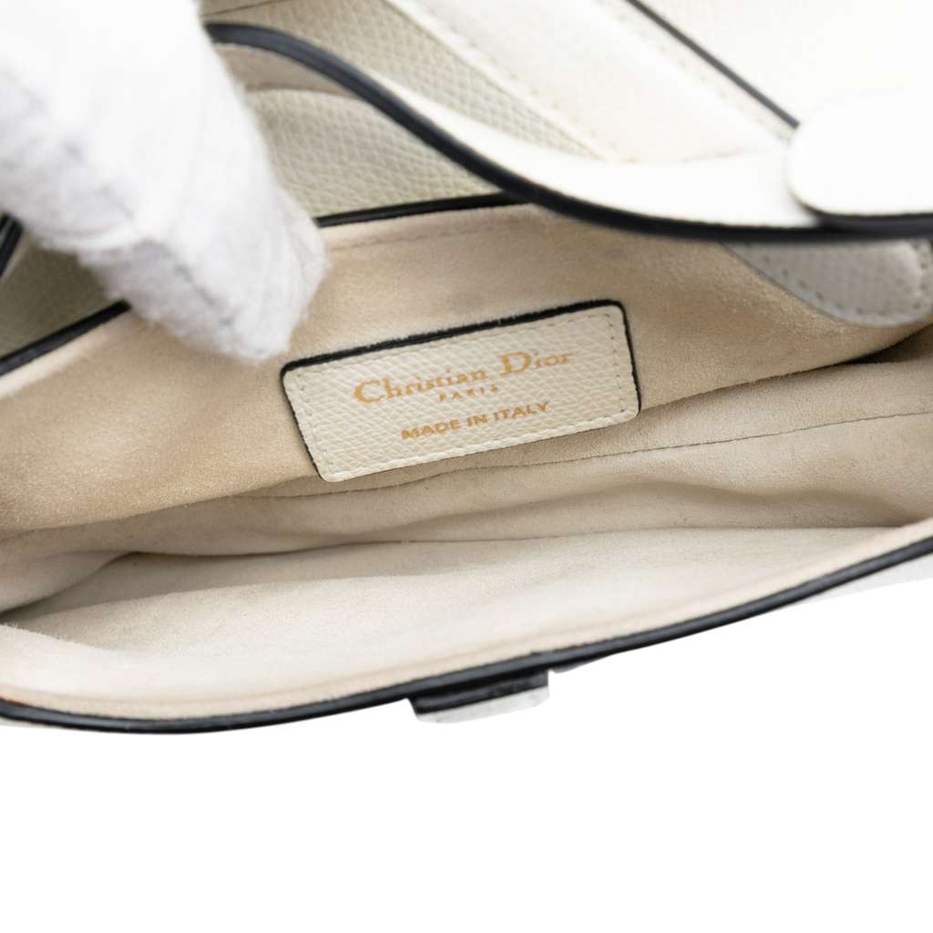 Dior Mini Grained Calfskin Saddle Bag White Leather Good condition - Model View