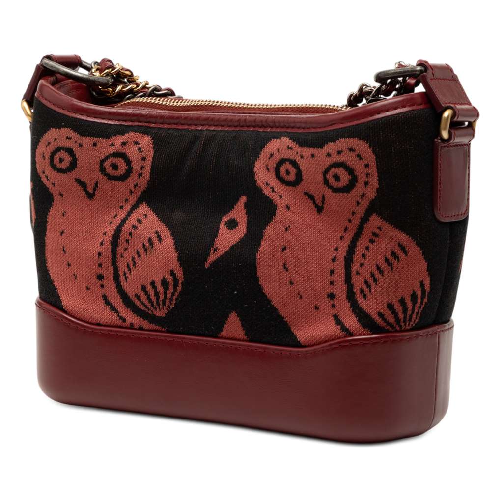 Chanel Small Knit and Calfskin Owl Print Gabrielle Hobo Red Wool Good condition - Back View