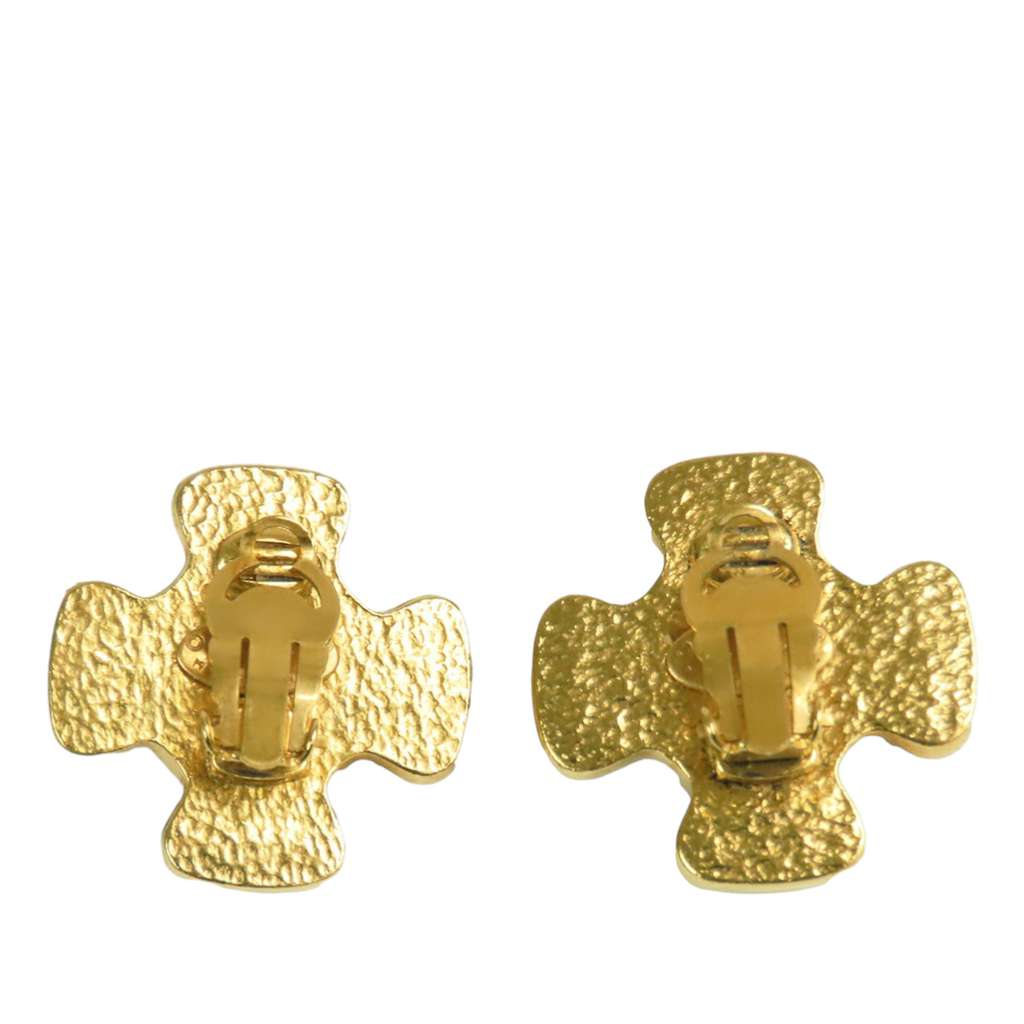 Chanel CC Gold Plated Gripoix Faux Pearl Clip On Earrings Gold Metal Good condition - Back View