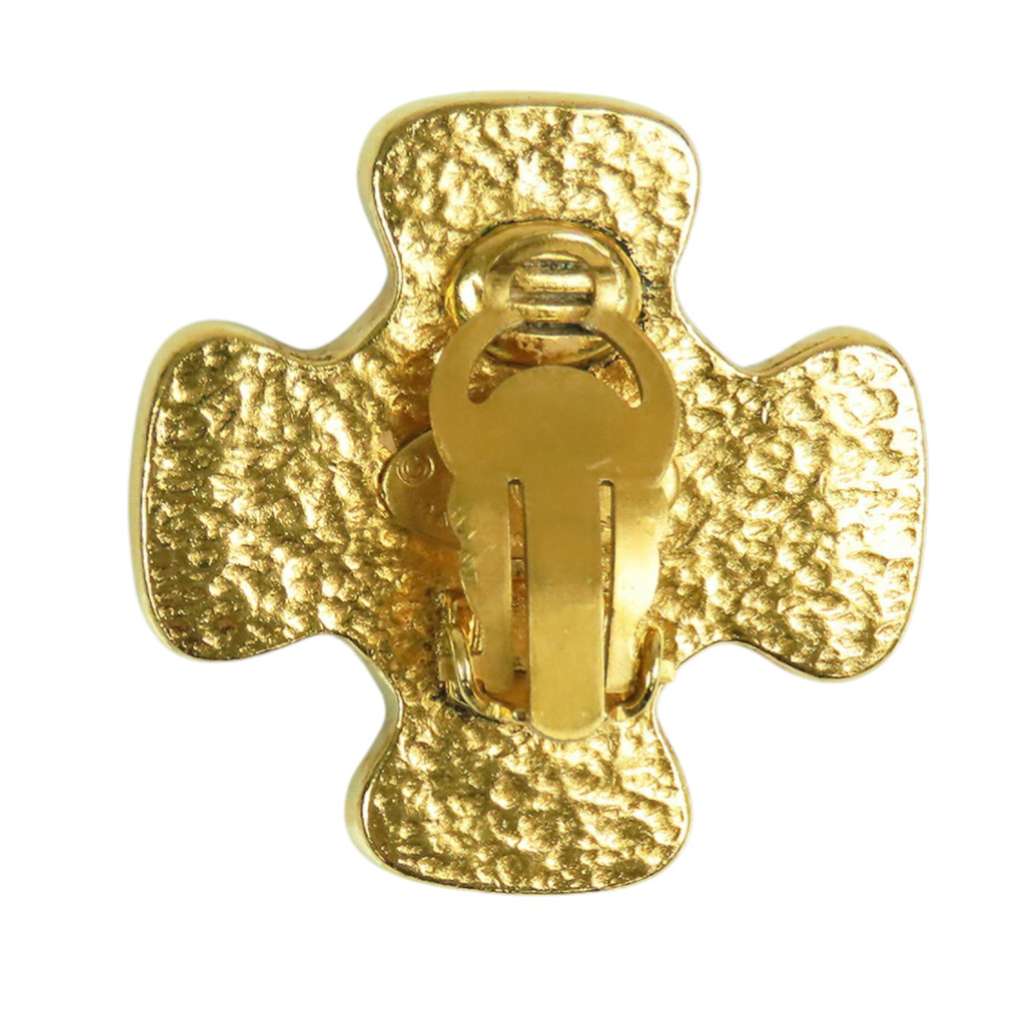 Chanel CC Gold Plated Gripoix Faux Pearl Clip On Earrings Gold Metal Good condition - Box View