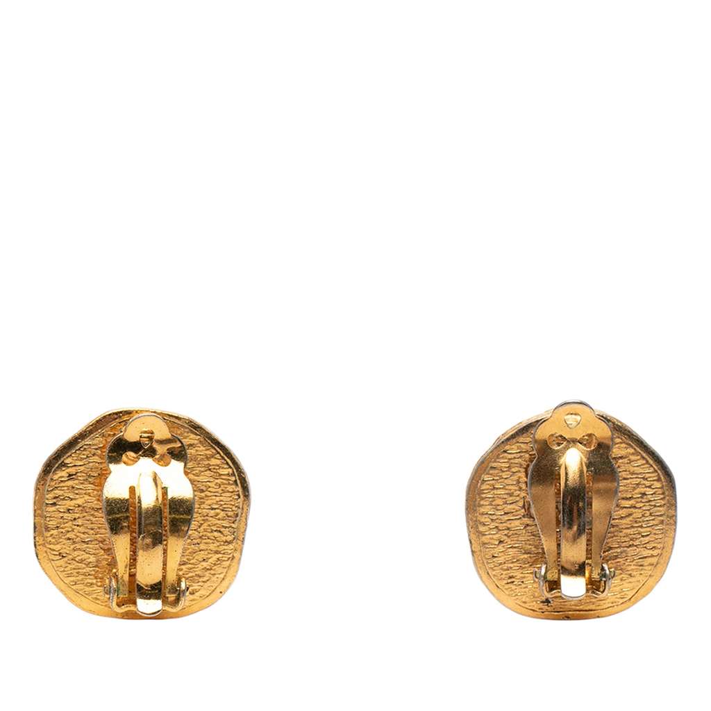 Chanel Gold Plated Archer Medallion Clip On Earrings Gold Metal Good condition - Back View