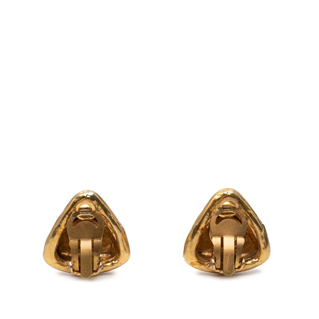 Chanel CC Gold Plated Triangle Clip On Earrings Gold Metal Good condition - Back View